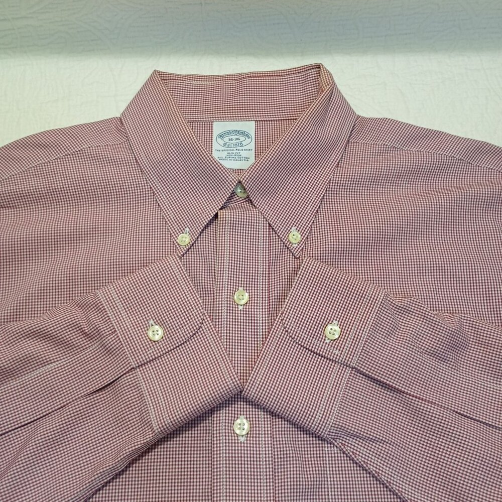 Brooks Brothers Check Slim Fit Non-Iron Supima Cotton Button-Down Shirt Sz 16-36
